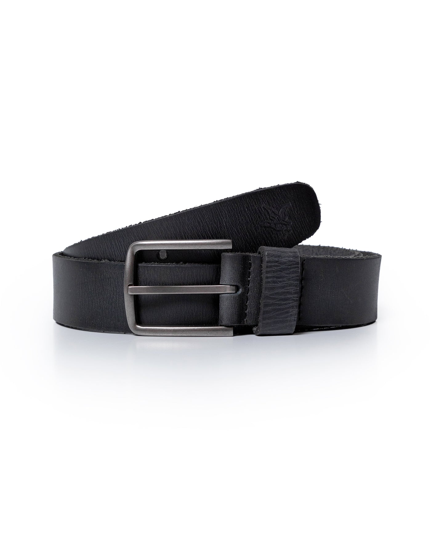 Mens Belt Artisan Waxed Cowhide Leather Embossed Logo - Black 63_011H001_NEG194007_0