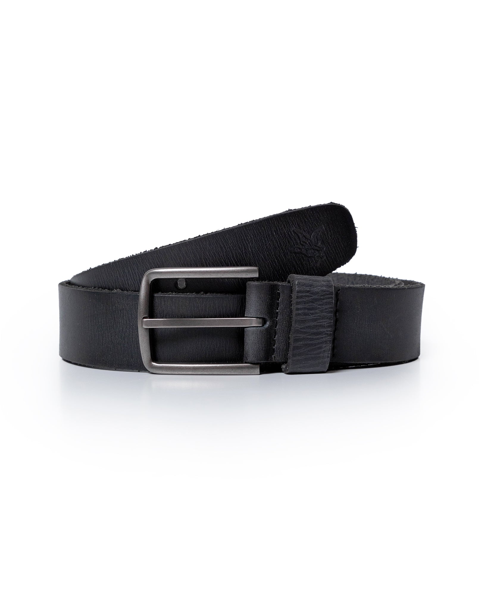 Mens Belt Artisan Waxed Cowhide Leather Embossed Logo - Black 63_011H001_NEG194007_0