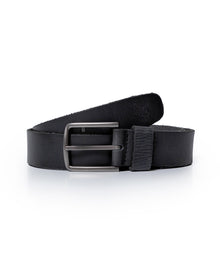 Mens Belt Artisan Waxed Cowhide Leather Embossed Logo - Black 63_011H001_NEG194007_0