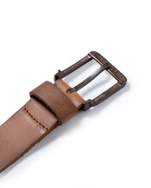 Mens Rodeo Belt Artisan Waxed Cowhide Leather Vintage Amber Buckle - Brown 63_011H003_CAF191325_3
