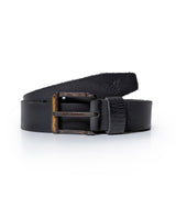 Mens Rodeo Belt Artisan Waxed Cowhide Leather Vintage Amber Buckle - Black 63_011H003_NEG194007_0