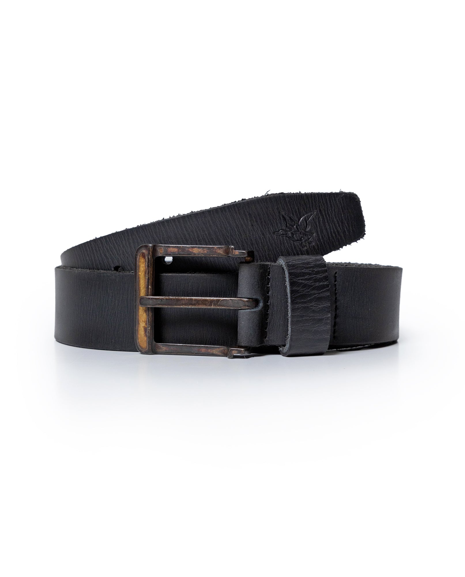 Mens Rodeo Belt Artisan Waxed Cowhide Leather Vintage Amber Buckle - Black 63_011H003_NEG194007_0
