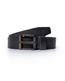 Mens Rodeo Belt Artisan Waxed Cowhide Leather Vintage Amber Buckle - Black 63_011H003_NEG194007_0