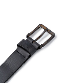 Mens Rodeo Belt Artisan Waxed Cowhide Leather Vintage Amber Buckle - Black 63_011H003_NEG194007_3