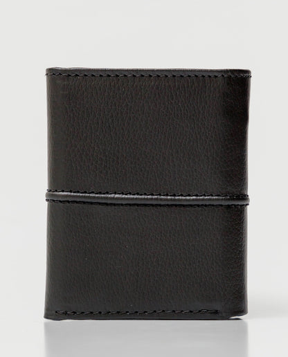 Men's Aniline Leather Wallet, Vertical Three - Fold Format - Black - 3