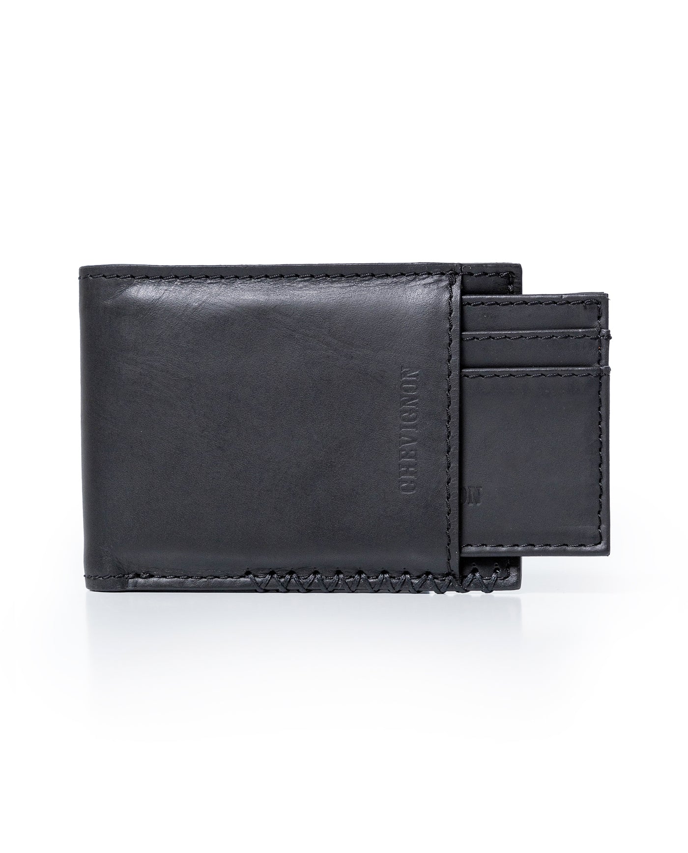 Mens Wallet Horizontal Semi Oiled Cowhide Leather Handmade Stitching Removable Document Holder - Black 63_021H000_NEG194007_0