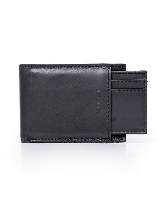 Mens Wallet Horizontal Semi Oiled Cowhide Leather Handmade Stitching Removable Document Holder - Black 63_021H000_NEG194007_0