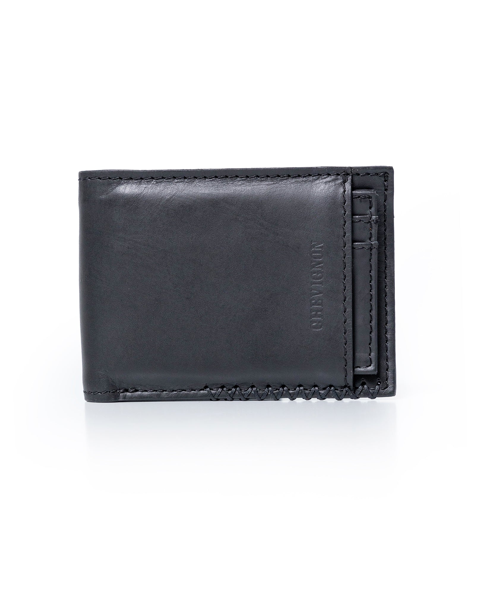 Mens Wallet Horizontal Semi Oiled Cowhide Leather Handmade Stitching Removable Document Holder - Black 63_021H000_NEG194007_3