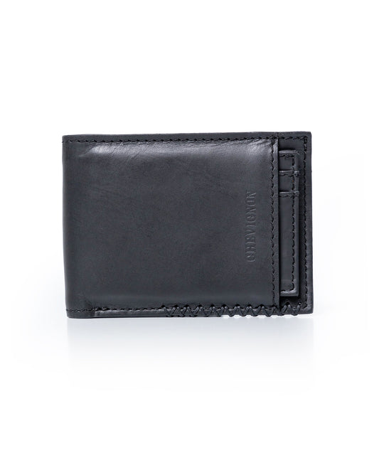 Mens Wallet Horizontal Semi Oiled Cowhide Leather Handmade Stitching Removable Document Holder - Black 63_021H000_NEG194007_3