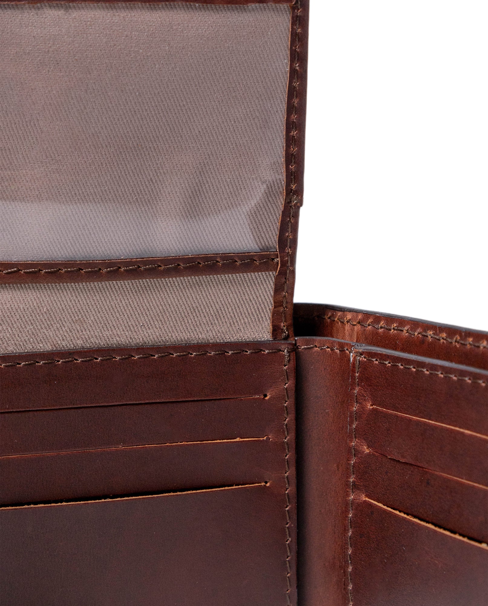 Mens Wallet Horizontal Semi Oiled Cowhide Leather Three Body Handmade Stitching - Brown 63_021H001_CAF171321_5