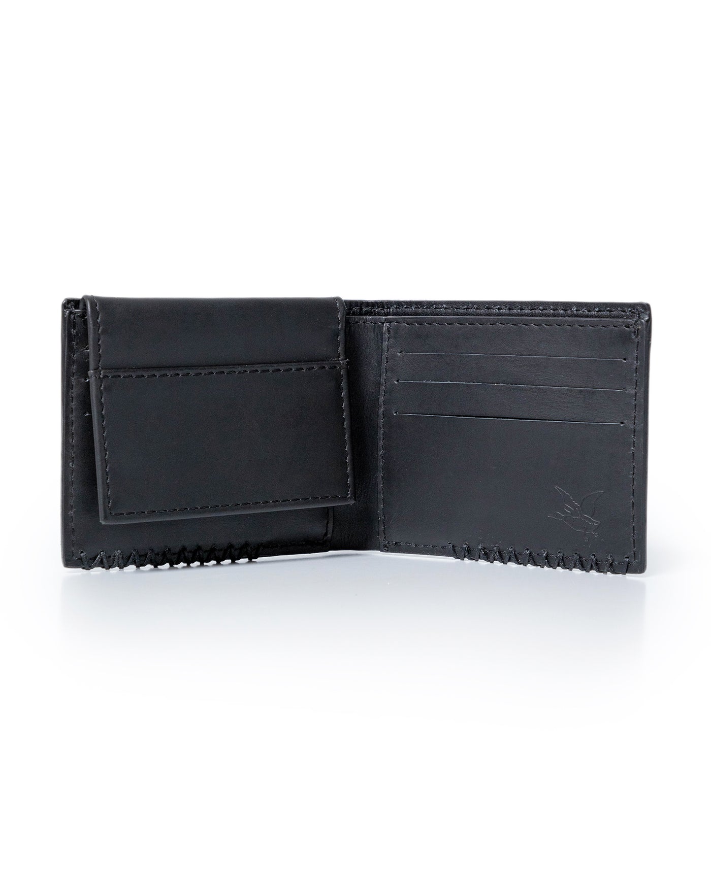Mens Wallet Horizontal Semi Oiled Cowhide Leather Three Body Handmade Stitching - Black 63_021H001_NEG194007_4
