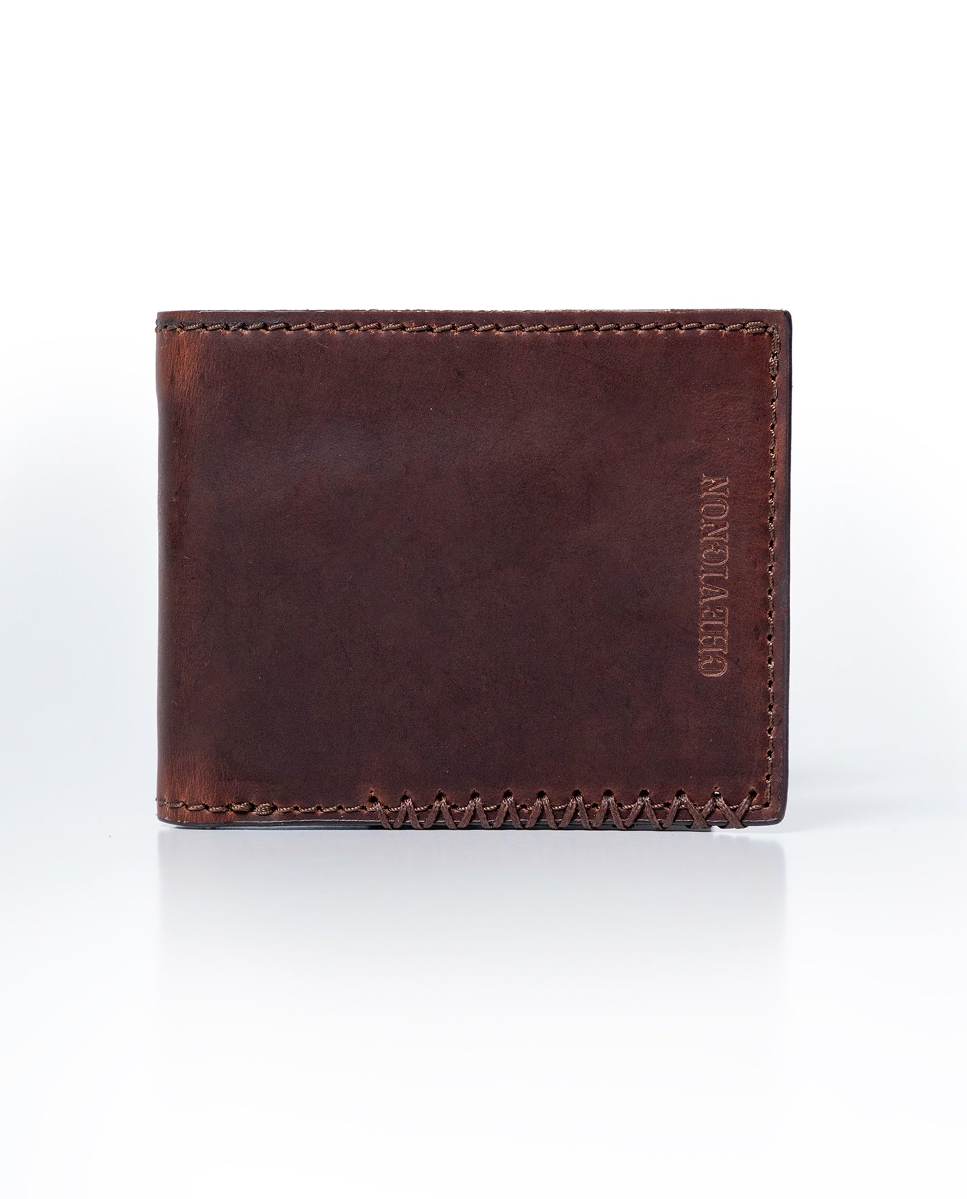 Mens Wallet Horizontal Minimalist Semi Oiled Cowhide Leather Two Wing Handmade Stitching - Brown 63_021H002_CAF171028_0