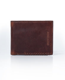 Mens Wallet Horizontal Minimalist Semi Oiled Cowhide Leather Two Wing Handmade Stitching - Brown 63_021H002_CAF171028_0
