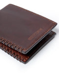 Mens Wallet Horizontal Minimalist Semi Oiled Cowhide Leather Two Wing Handmade Stitching - Brown 63_021H002_CAF171028_3
