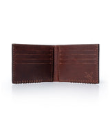 Mens Wallet Horizontal Minimalist Semi Oiled Cowhide Leather Two Wing Handmade Stitching - Brown 63_021H002_CAF171028_4