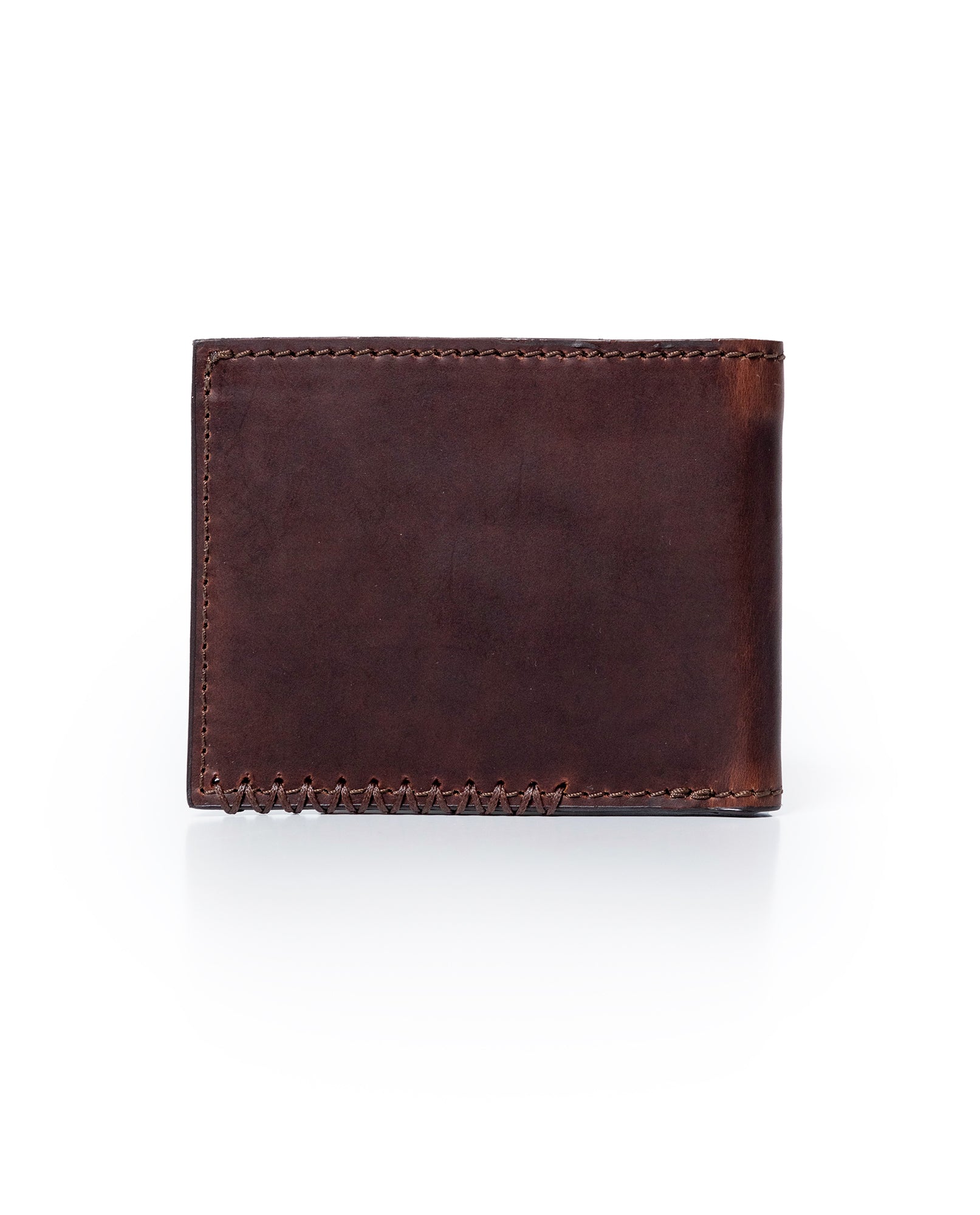 Mens Wallet Horizontal Minimalist Semi Oiled Cowhide Leather Two Wing Handmade Stitching - Brown 63_021H002_CAF171028_6