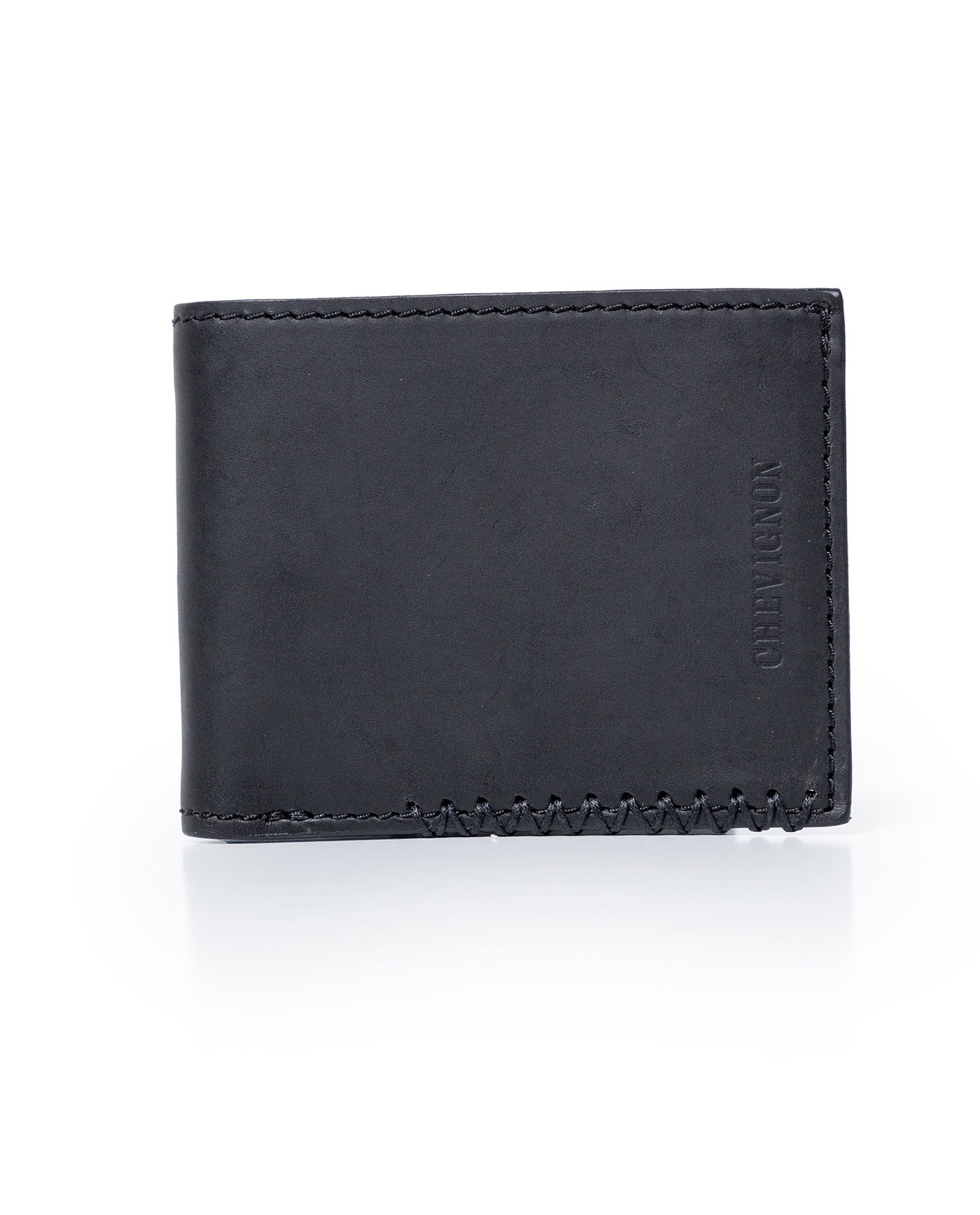 Mens Wallet Horizontal Minimalist Semi Oiled Cowhide Leather Two Wing Handmade Stitching - Black 63_021H002_NEG194007_0