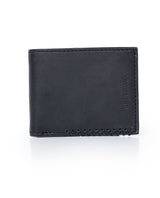 Mens Wallet Horizontal Minimalist Semi Oiled Cowhide Leather Two Wing Handmade Stitching - Black 63_021H002_NEG194007_0