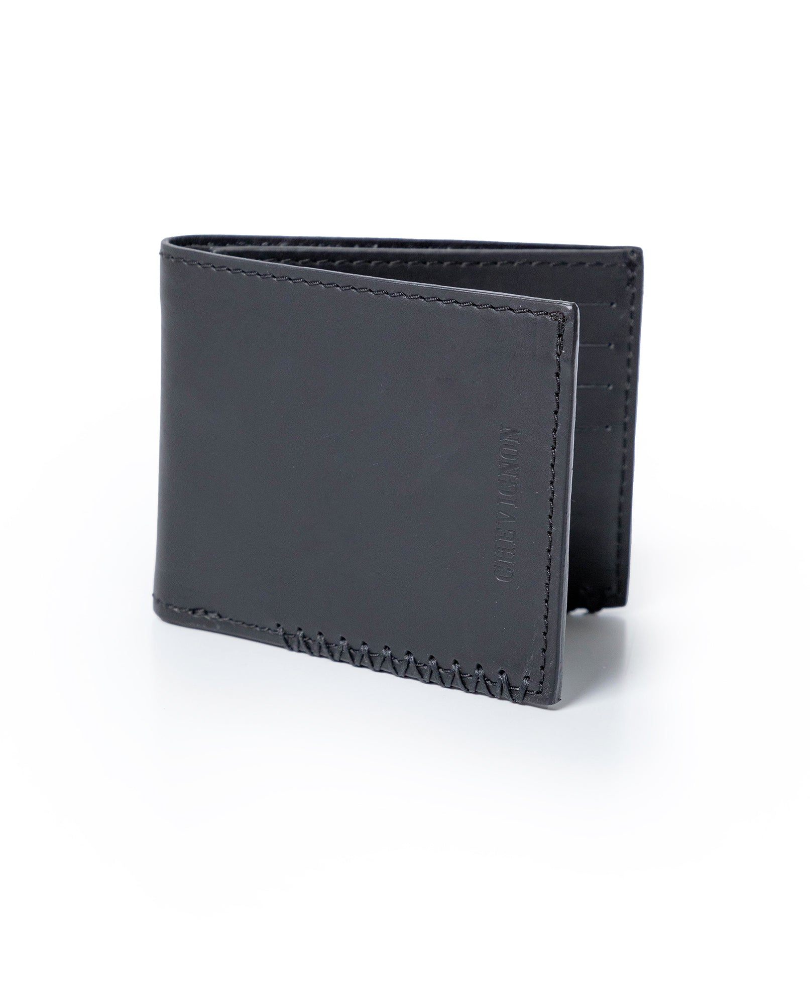 Mens Wallet Horizontal Minimalist Semi Oiled Cowhide Leather Two Wing Handmade Stitching - Black 63_021H002_NEG194007_3