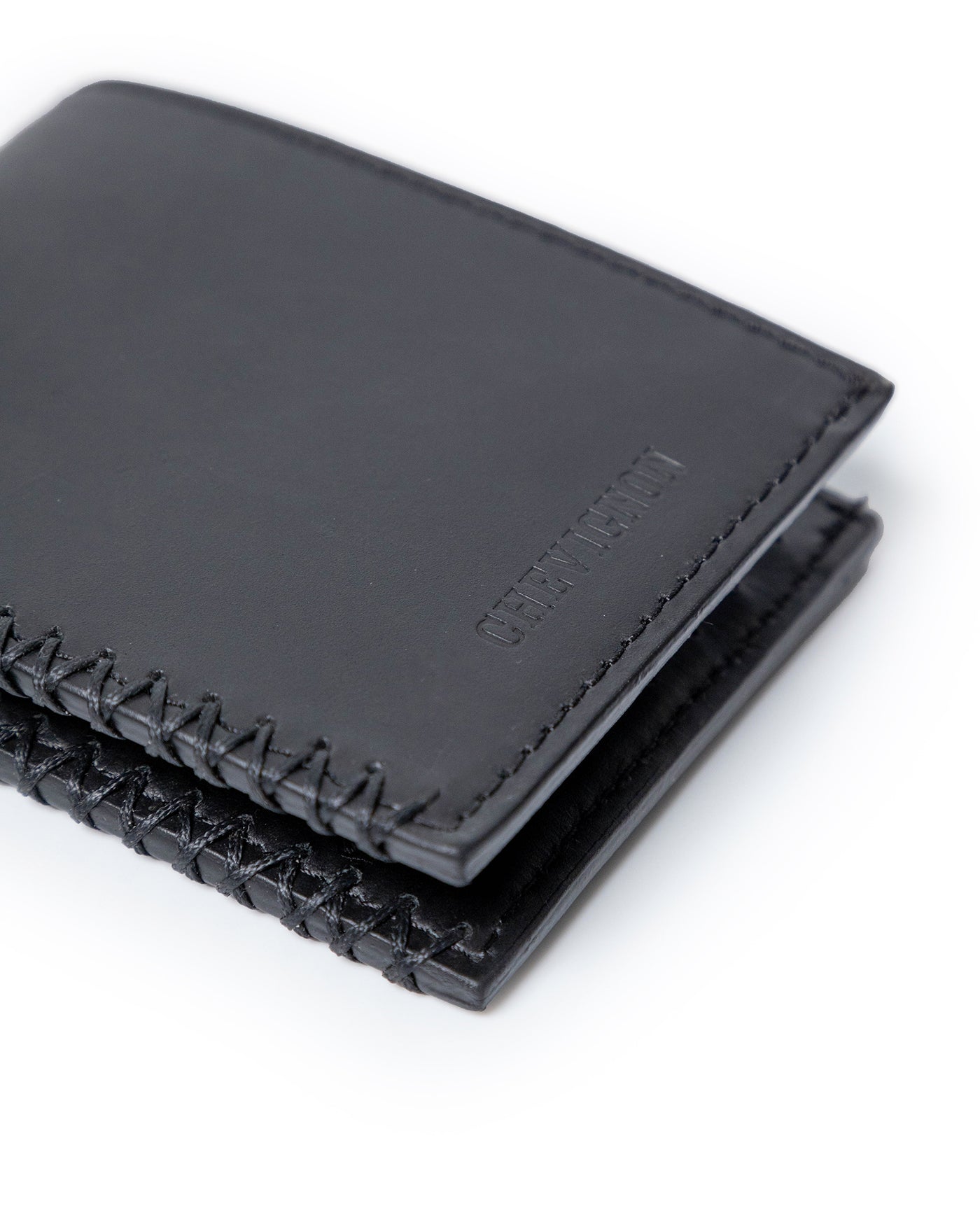 Mens Wallet Horizontal Minimalist Semi Oiled Cowhide Leather Two Wing Handmade Stitching - Black 63_021H002_NEG194007_4