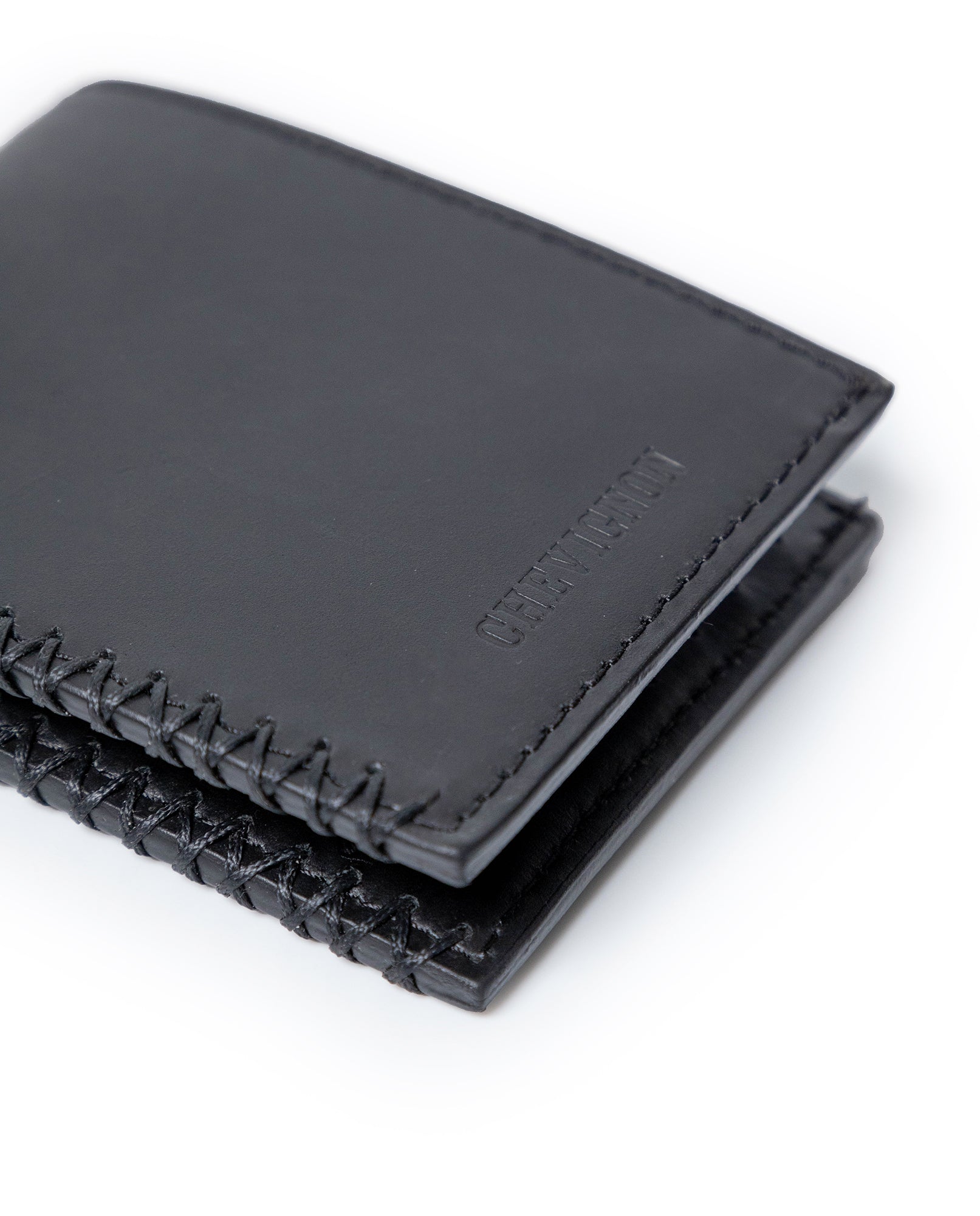 Mens Wallet Horizontal Minimalist Semi Oiled Cowhide Leather Two Wing Handmade Stitching - Black 63_021H002_NEG194007_4