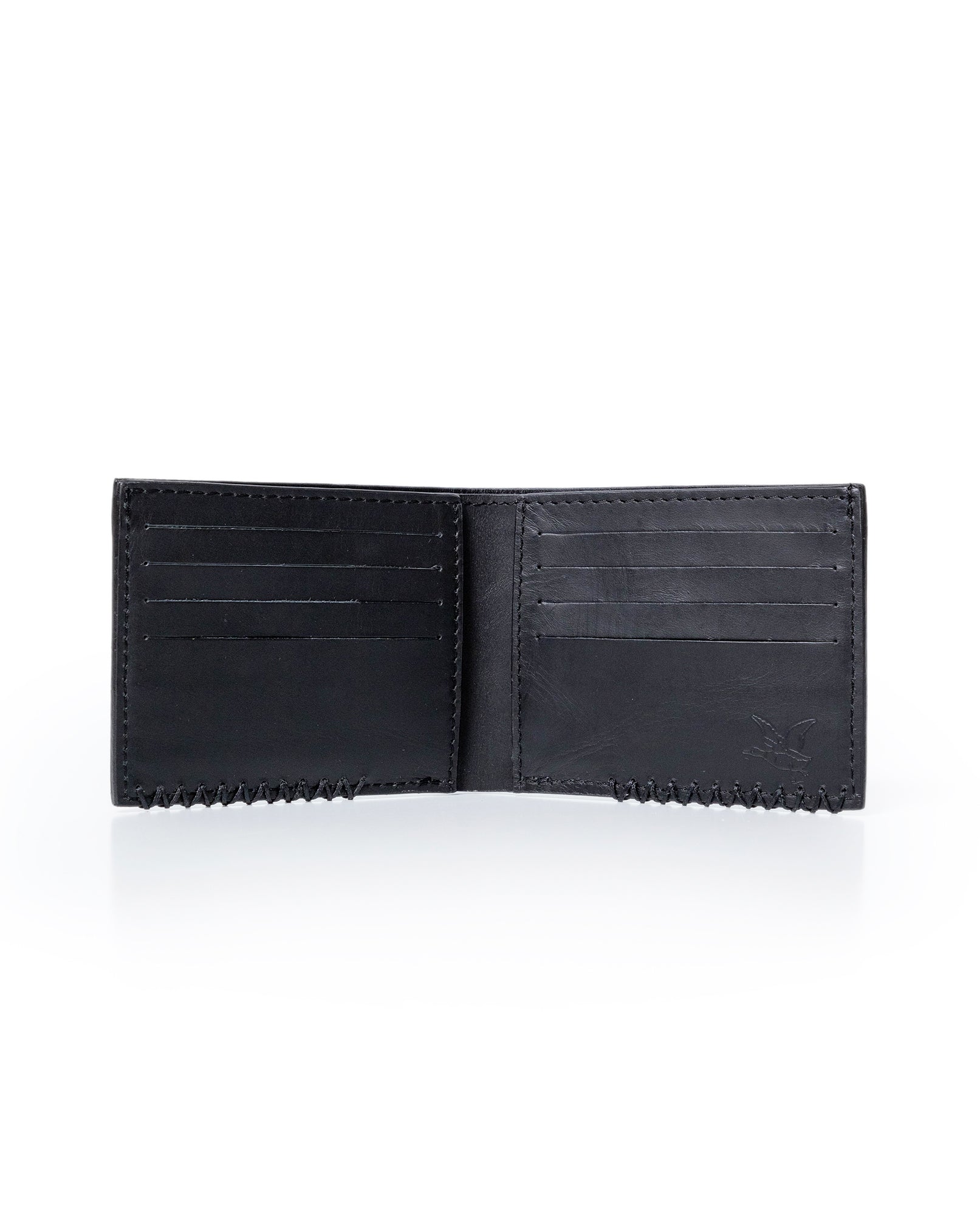 Mens Wallet Horizontal Minimalist Semi Oiled Cowhide Leather Two Wing Handmade Stitching - Black 63_021H002_NEG194007_5