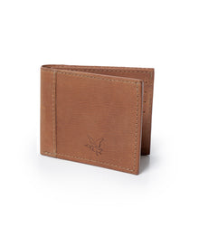 Mens Wallet Horizontal Aniline Aged Cowhide Leather Two Wing Artisan Flap Embossed Duck - Brown 63_021H004_CAF181336_0