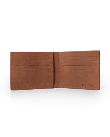 Mens Wallet Horizontal Aniline Aged Cowhide Leather Two Wing Artisan Flap Embossed Duck - Brown 63_021H004_CAF181336_3