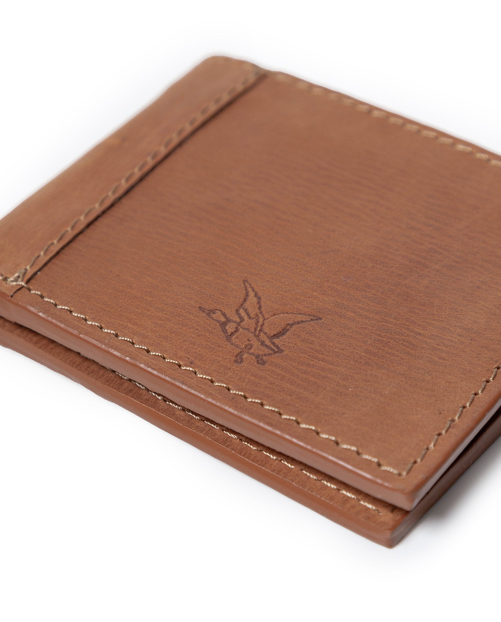 Mens Wallet Horizontal Aniline Aged Cowhide Leather Two Wing Artisan Flap Embossed Duck - Brown 63_021H004_CAF181336_4