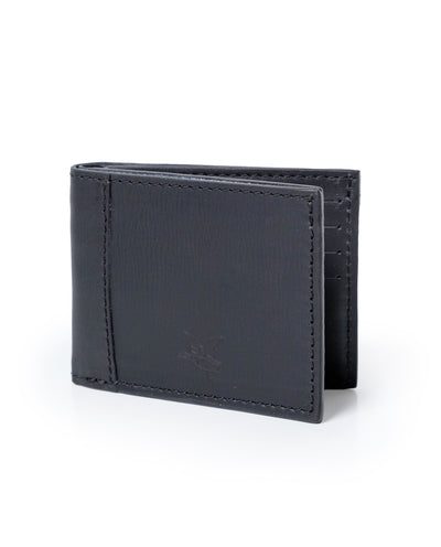 Men's Wallet Horizontal Aniline Aged Cowhide Leather Two Wing Artisan Flap Embossed Duck - Black