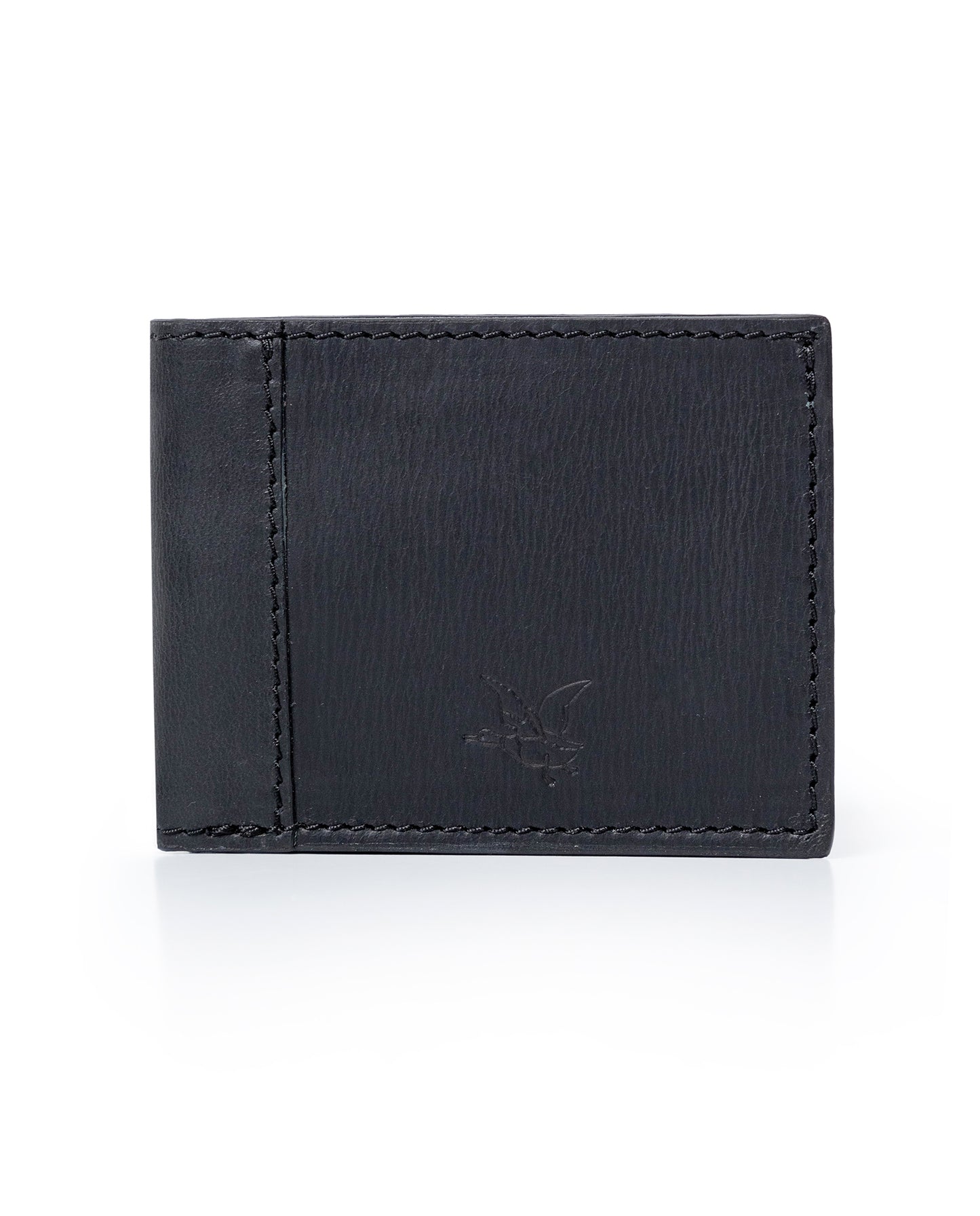 Mens Wallet Horizontal Aniline Aged Cowhide Leather Two Wing Artisan Flap Embossed Duck - Black 63_021H004_NEG194007_5