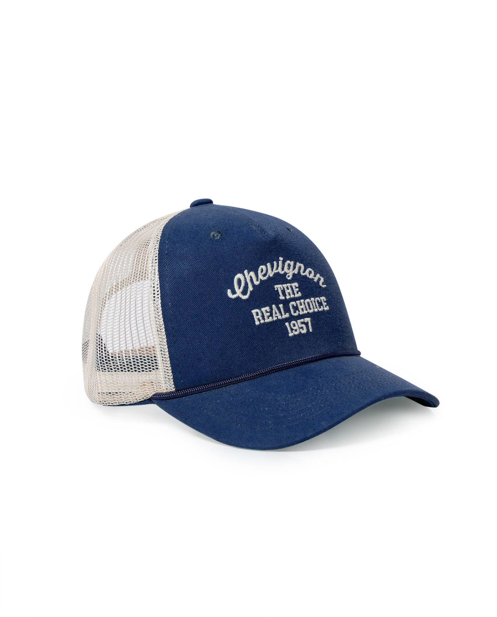 Unisex Cap Trucker 5 Panel Cotton Polyester Drill Raw Embroidered Graphic Cord Detail Plastic Strap - Blue 63_031H002_AZU154105_0