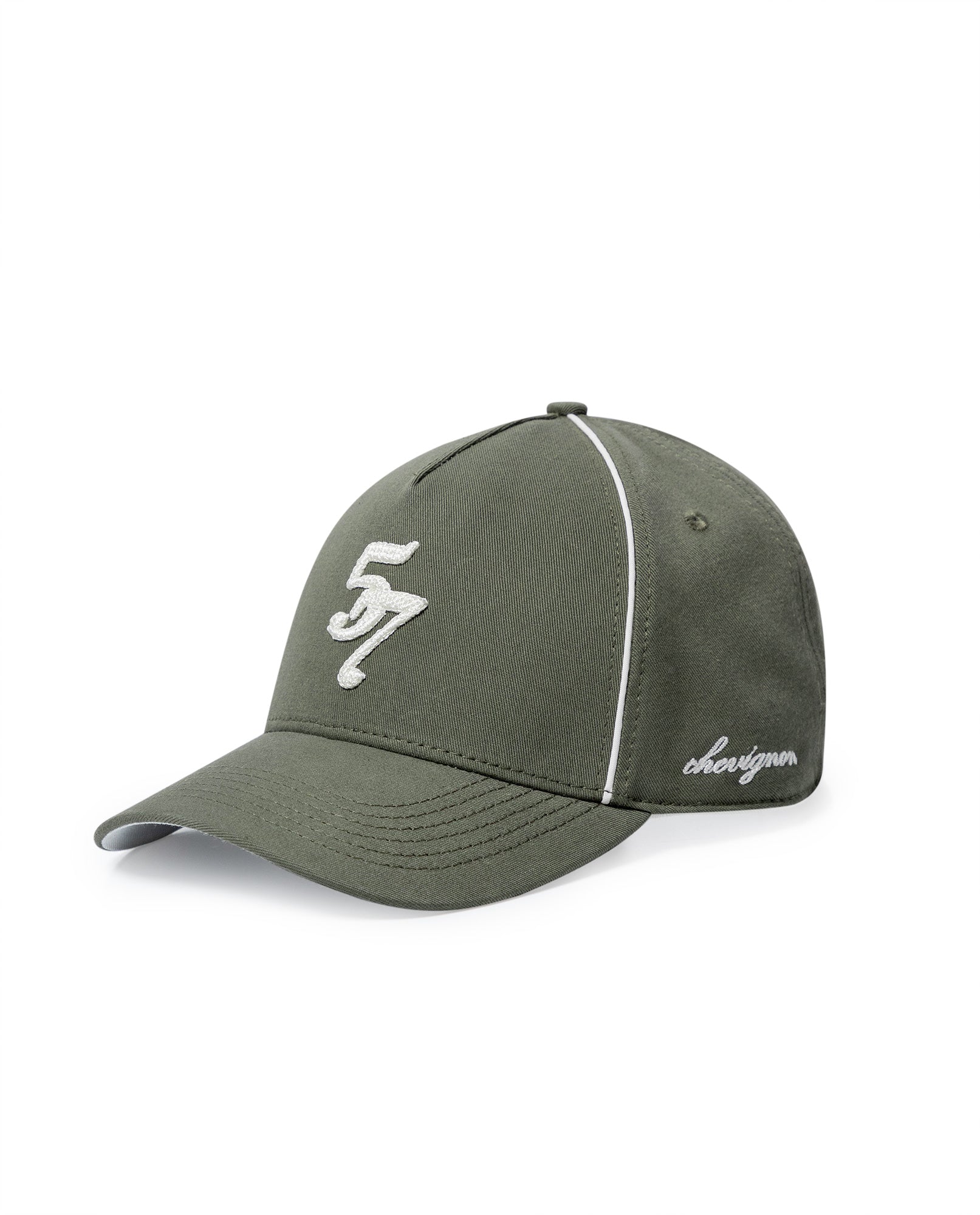Unisex Cap 6 Panel Cotton Drill Structured Front Raw Contrast Piping Bilateral Embroidery Tone Eyelets - Khaki 63_031H003_CAQ150309_0