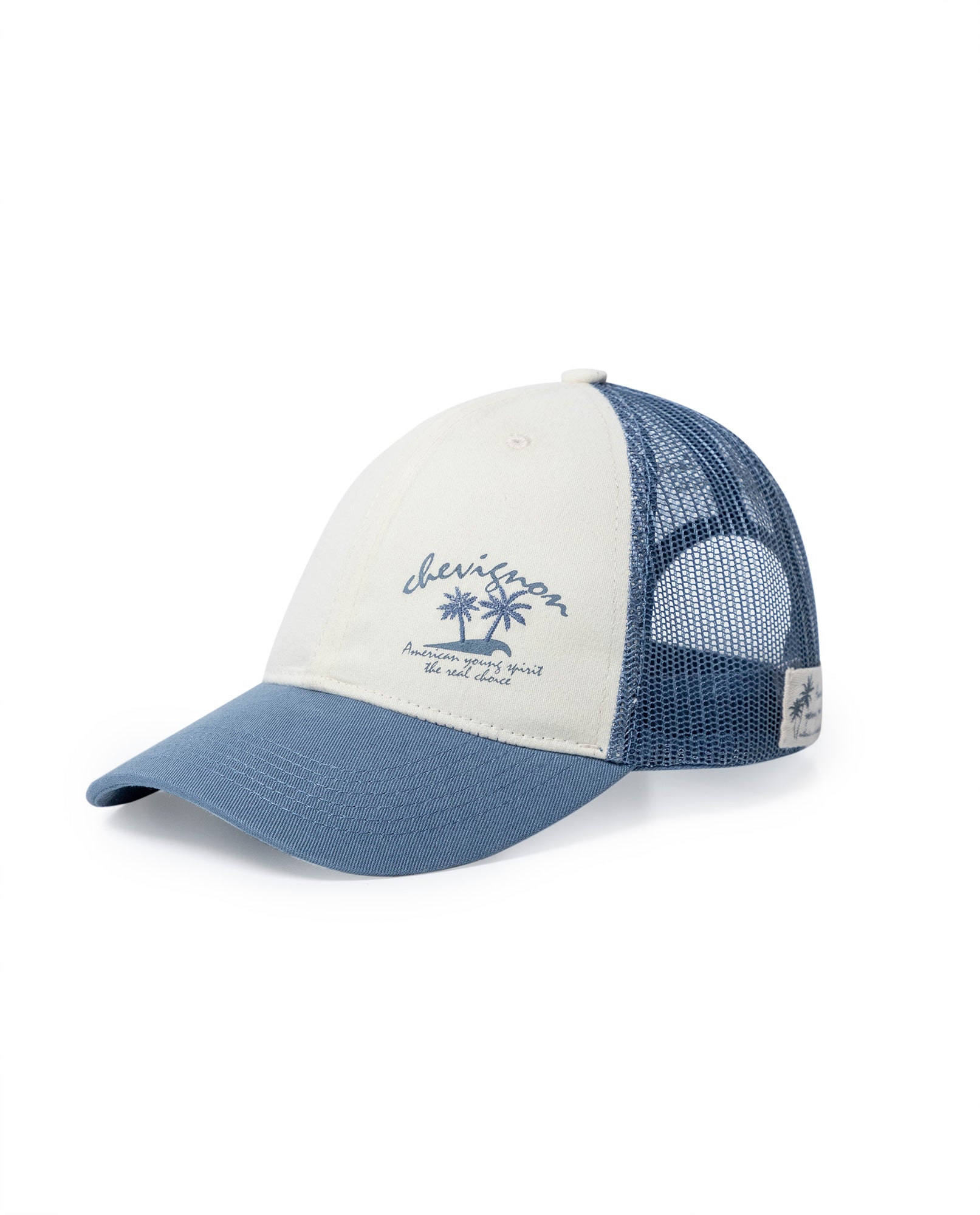 Unisex Cap Trucker Cotton Polyester Drill Structured Front Label Simulation Embroidery-Print Plastic Strap - Blue 63_031H006_AZU174033_0