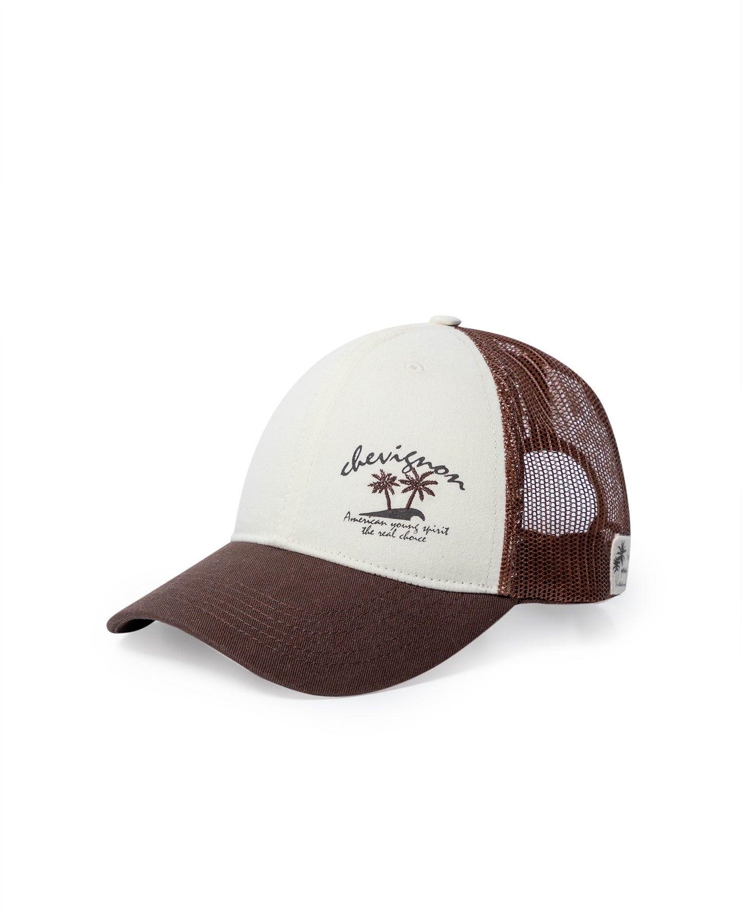 Unisex Cap Trucker Cotton Polyester Drill Structured Front Label Simulation Embroidery-Print Plastic Strap - Brown 63_031H006_CAF191325_0