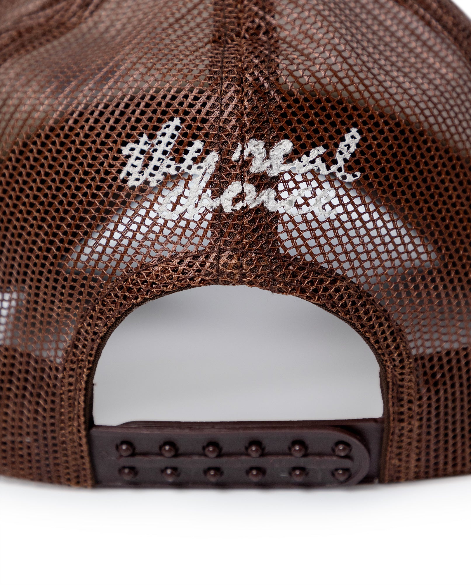 Unisex Cap Trucker Cotton Polyester Drill Structured Front Label Simulation Embroidery-Print Plastic Strap - Brown 63_031H006_CAF191325_4