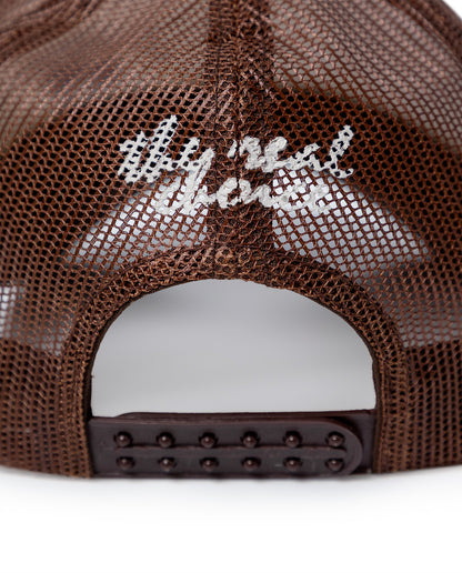 Unisex Cap Trucker Cotton Polyester Drill Structured Front Label Simulation Embroidery-Print Plastic Strap - Brown 63_031H006_CAF191325_4