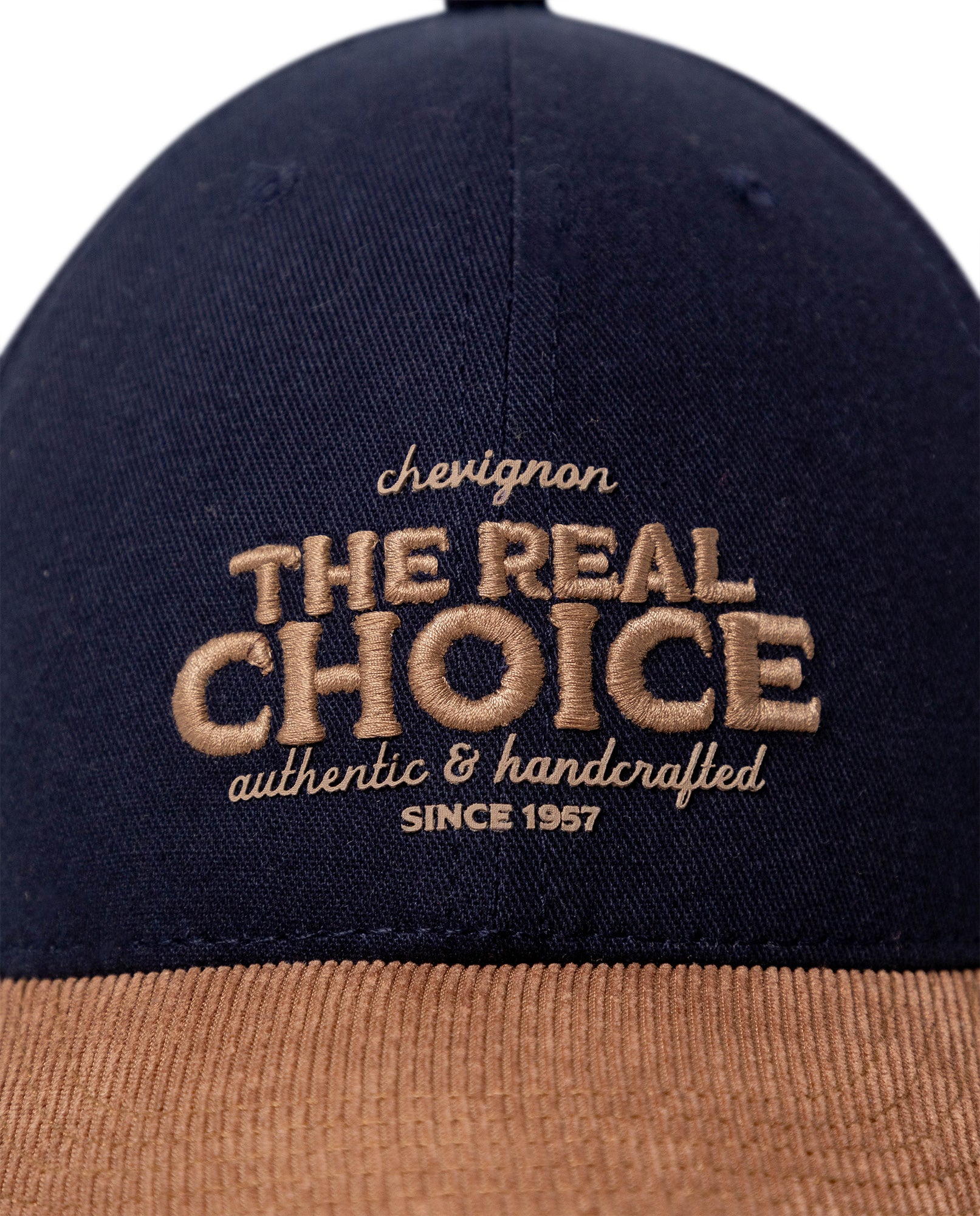 Unisex Cap 6 Panel Cotton Drill Corduroy Visor Structured Front Foam-Traditional Embroidery Combined Fabric Strap - Blue 63_031H009_AZU194052_3