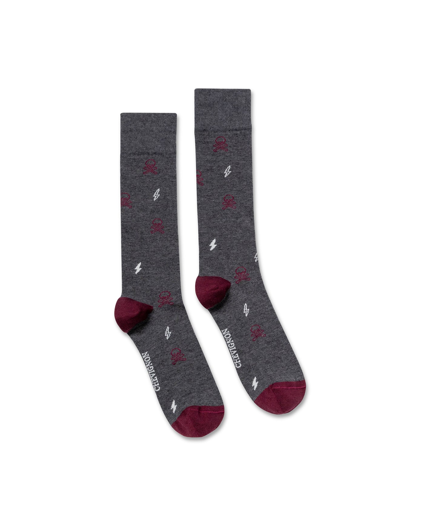 Men's Skull and Lightning Graphic Mid-Calf Socks in Cotton-Polyamide Blend 059G002 - 1
