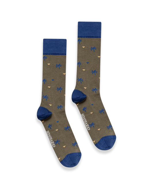 Men's Palm Tree Graphic Mid-Calf Socks in Cotton-Polyamide Blend 059G005 - 1