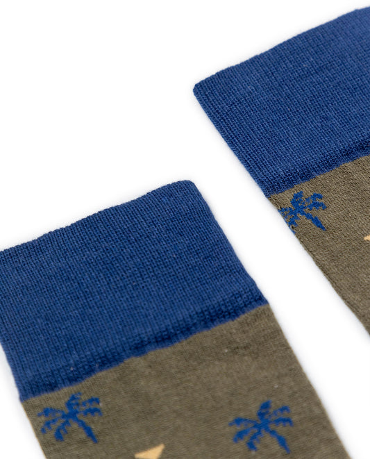 Men's Palm Tree Graphic Mid-Calf Socks in Cotton-Polyamide Blend 059G005 - 2