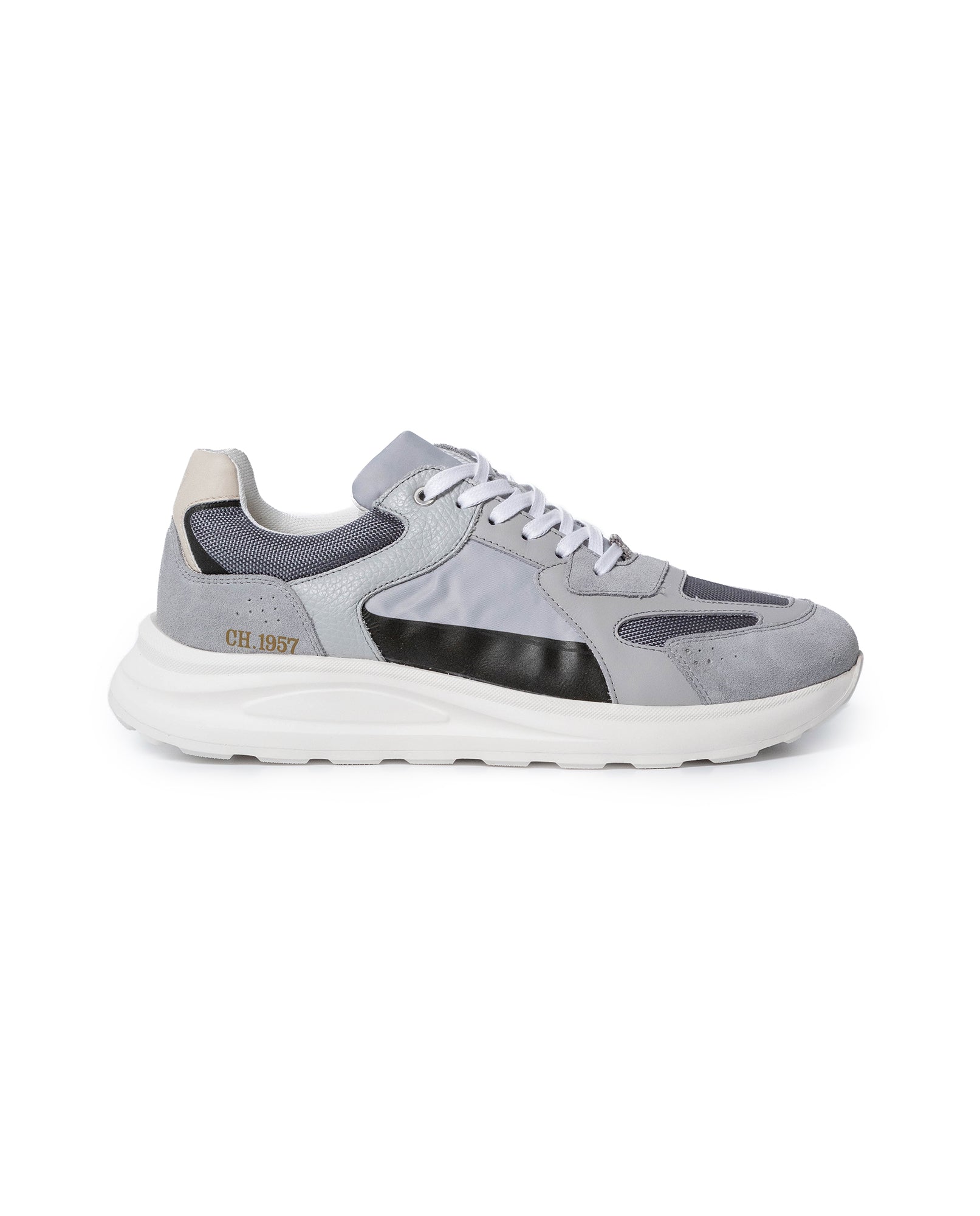 Mens Sneakers Runner Water Repellent Suede Textured Leather Athletic Textile Reflective Detail EVA - Gray 63_061H005_GRI154101_6