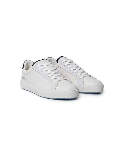 Men's Sneakers Flat Natural Grain Leather Suede Double Tongue Bicolor Rubber Sole - White