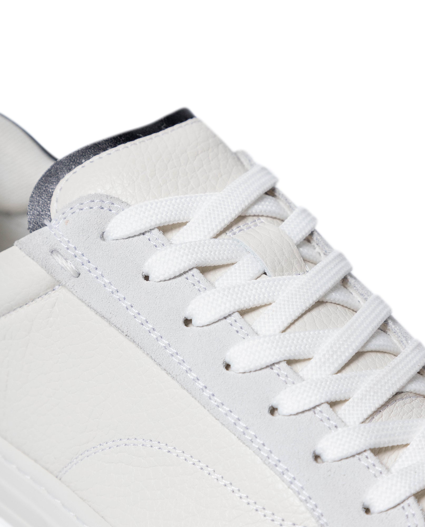 Mens Sneakers Flat Natural Grain Leather Suede Double Tongue Bicolor Rubber Sole - White 63_061H013_BLA110601_4