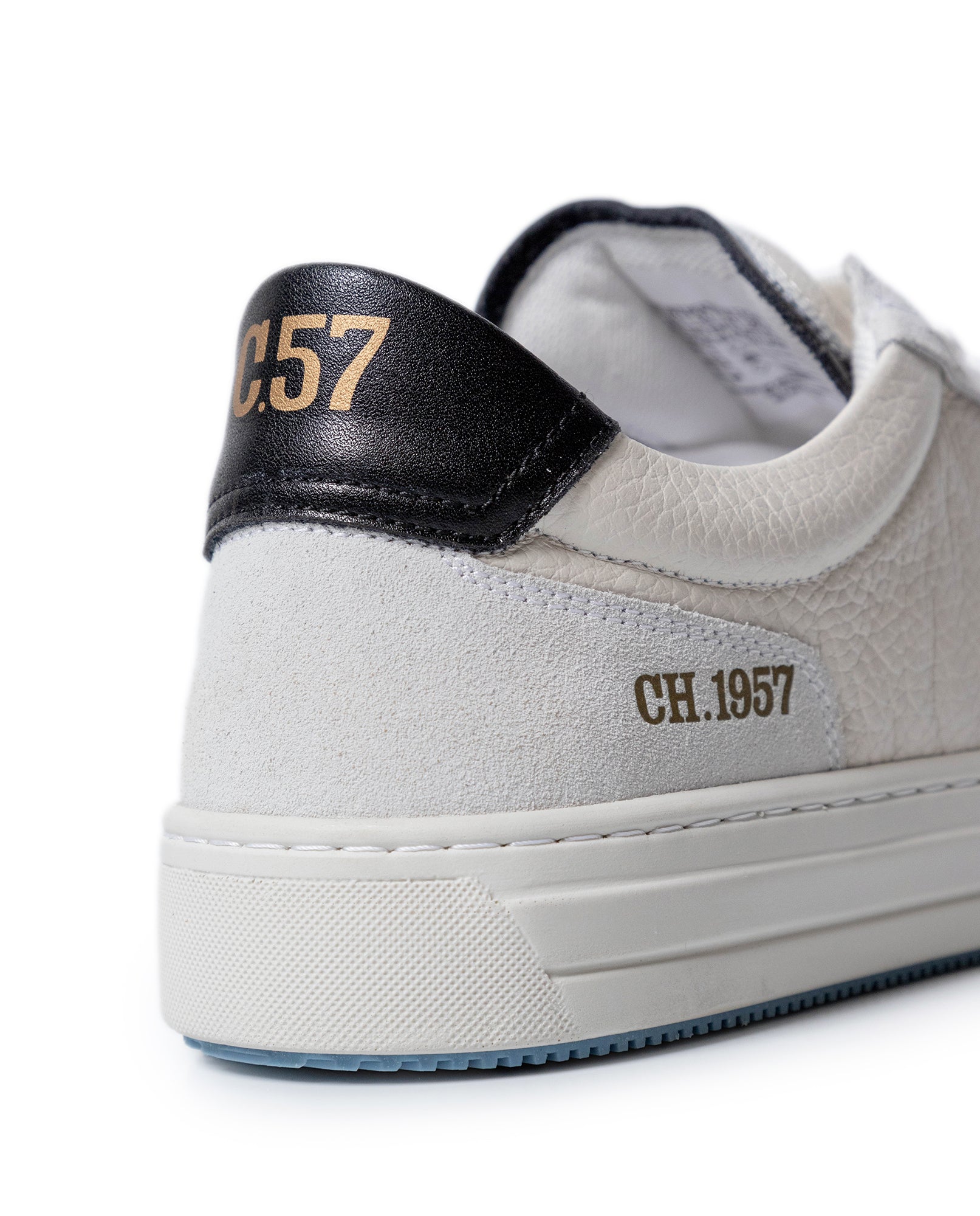 Mens Sneakers Flat Natural Grain Leather Suede Double Tongue Bicolor Rubber Sole - White 63_061H013_BLA110601_5
