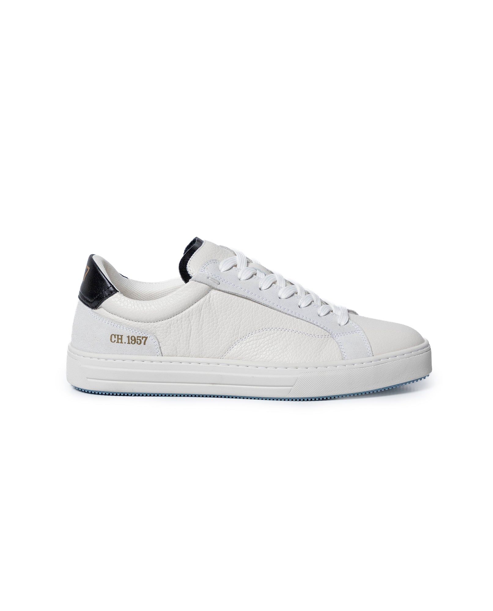 Mens Sneakers Flat Natural Grain Leather Suede Double Tongue Bicolor Rubber Sole - White 63_061H013_BLA110601_6