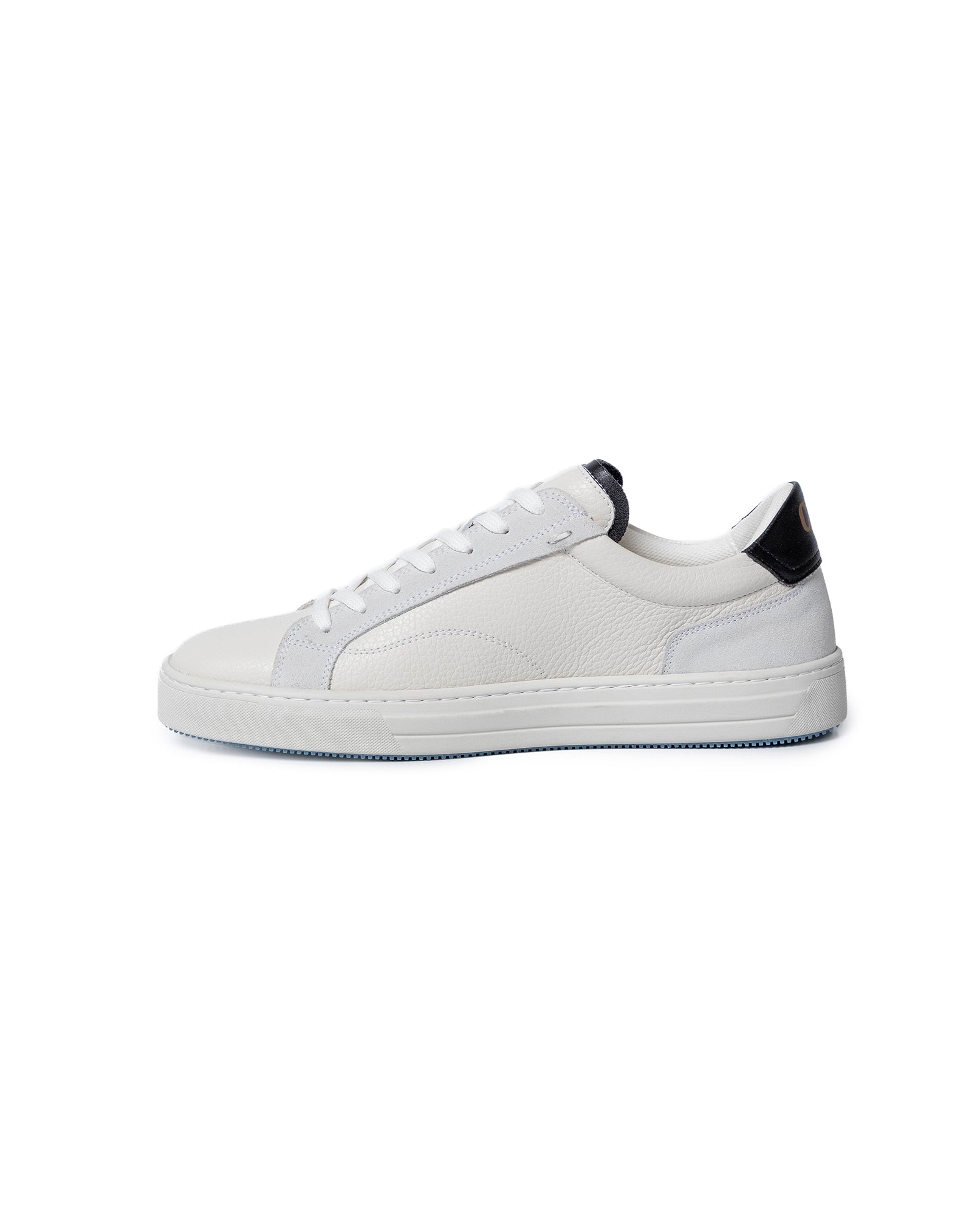 Mens Sneakers Flat Natural Grain Leather Suede Double Tongue Bicolor Rubber Sole - White 63_061H013_BLA110601_8