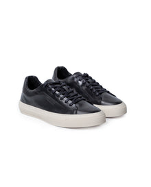 Mens Sneakers Flat Natural Finish Aniline Leather Interior Linings Rubber Sole Tone on Tone Laces - Black 63_061H016_NEG194007_0