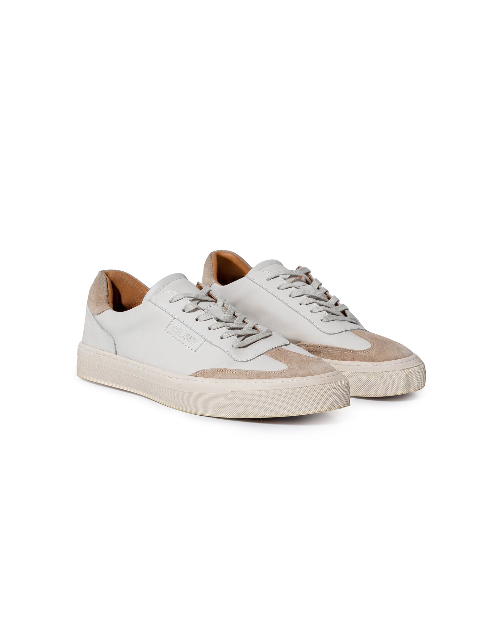 Mens Sneakers Flat Aniline Leather Water Repellent Suede Leather Linings Rubber Sole - White 63_061H017_BLA110601_0