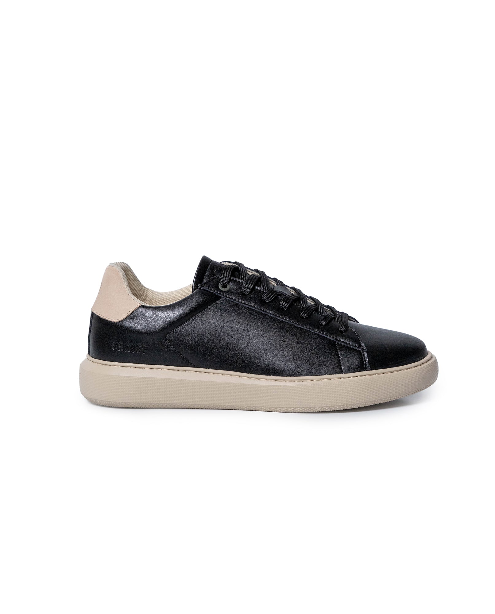 Mens Sneakers Chunky Smooth Aniline Leather EVA Extralight Khaki Sole - Black 63_061H021_NEG194007_6